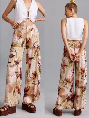 Anthropologie Palazzo Utility Cargo Pants Wide Leg Floral Petite